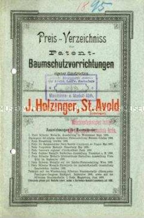 Preis-Verzeichnis über Patent-Baumschutzvorrichtungen eigener Construction