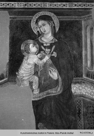 Fresko mit mehreren Madonnendarstellungen und Heiligen