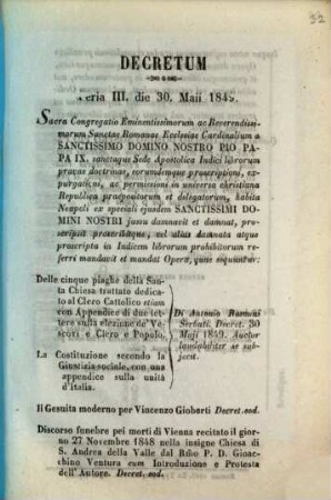 Decreta Sacrae Congregationis Indicis librorum prohibitorum. 1,32. 1849, 30. Mai