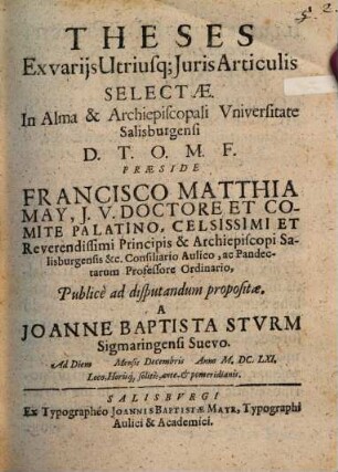 Theses ex variis utriusque iuris articulis selectae