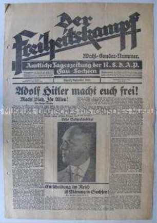 Sonderausgabe der Tageszeitung der NSDAP Sachsen "Der Freiheitskampf" zur Reichstagswahl 1930