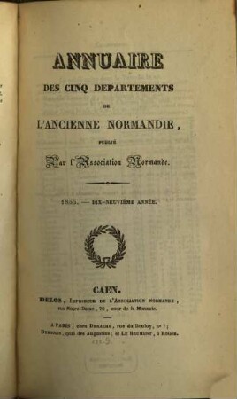 Annuaire des cinq départements de l'ancienne Normandie. 19, 19. 1853