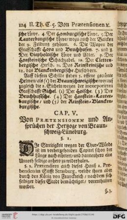 Cap. V:Von Praetensionen und Anspruechen der Hertzoge von Braunschweig = Lueneburg