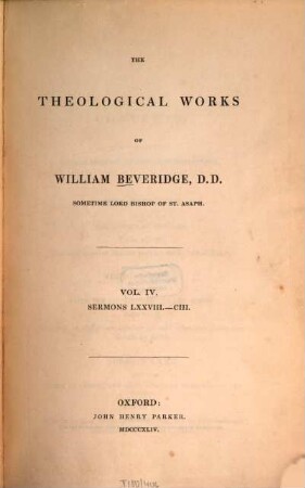 The theological works, 4. Sermons LXXVIII - CIII