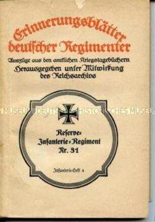 Regimentsgeschichte des Reserve-Infanterie-Regiments Nr. 31