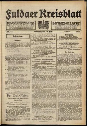 Erste Ausgabe vom Samstag, den 30. Juni 1917.