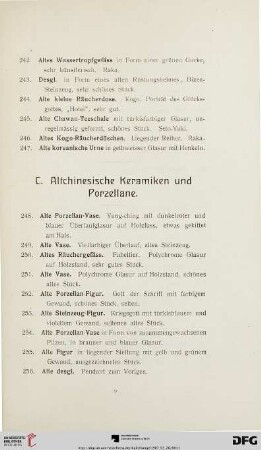 C. Altchinesische Keramiken und Porzellane (Nr. 248 - 267)