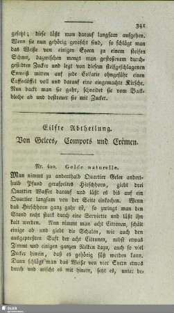 Eilfte Abtheilung. Von Gelees, Compots und Crêmen