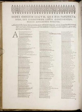 Index Omnium Legum, Quæ His Pandectarum, Seu Digestorum Libris Continentur, Ordine Alphabetico Digestus.