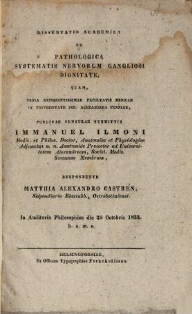 Diss. acad. de pathologica systematis nervorum gangliosi dignitate