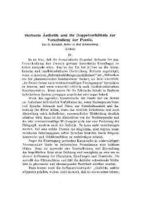 Herbarts Ästhetik und ihr Doppelverhältnis zur Verschulung der Poesie : (Schluß)
