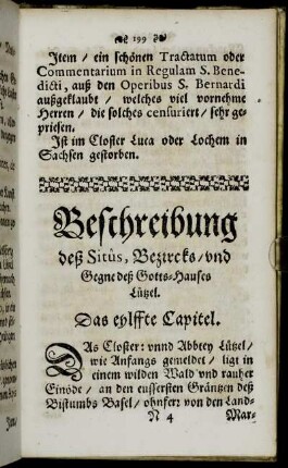 Beschreibung deß Situs, Bezircks/ und Gegne deß Gotts-Hauses Lützel. Das eylffte Capitel.