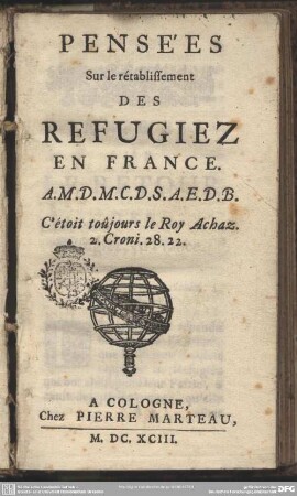 Pensées sur le retablissement des réfugiez