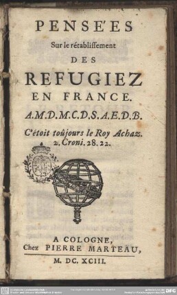 Pensées sur le retablissement des réfugiez