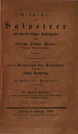 Geschichte der Salpetrer auf dem süd-östlichen Schwarzwalde