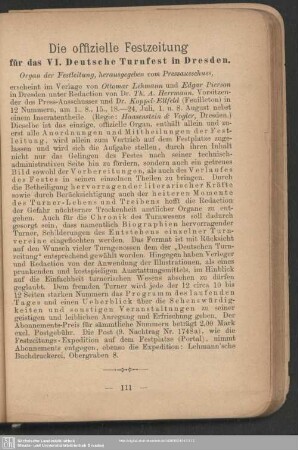 Die offizielle Festzeitung für das VI. Deutsche Turnfest in Dresden