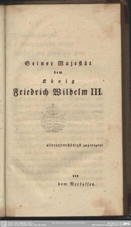 Seiner Majestät dem König Friedrich Wilhelm III.
