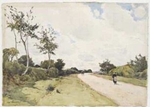 Blick über eine von Bäumen und Büschen gesäumte Landstrasse