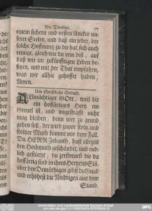 Um christliche Gedult.