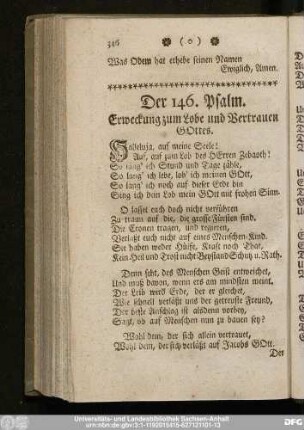 Der 146. Psalm. Erweckung zum Lobe und Vertrauen Gottes.