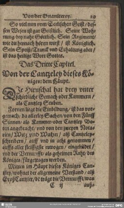 Das Dritte Capitel. Von der Cantzeley dieses Königes: dem Häupt