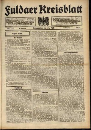 Erste Ausgabe vom Donnerstag, den 31. Juli 1913.