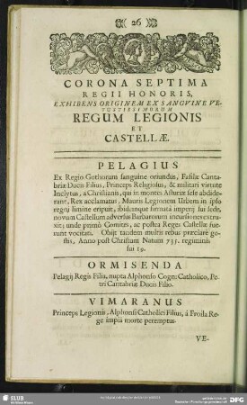 Corona Septima Regii Honoris, Exhibens Originem Ex Sanguine vetustissimorum Regum Legionis Et Castellae