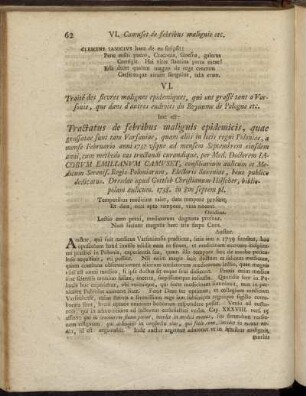 [VI. Camuset de febribus malignis etc.]
