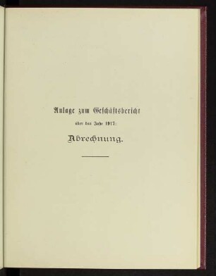 Anlage zum Geschäftsbericht über das Jahr 1917: Abrechnung.