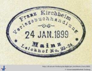 [Provenienz]: Kirchheim, Franz, Verlagsbuchhandlung