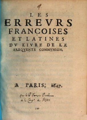 Les Erreurs françoises et latines du livre de la frequente communion