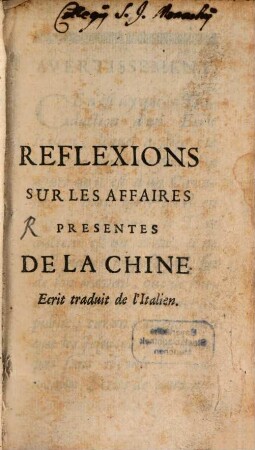 Réflexions sur les affaires presentes de la Chine