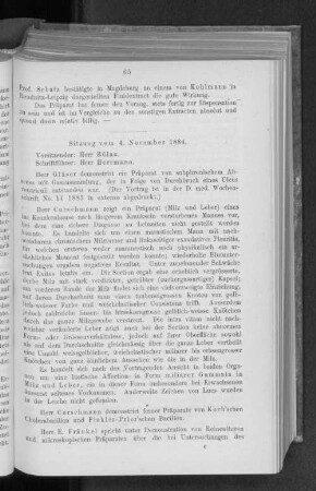 Sitzung vom 4. November 1884.