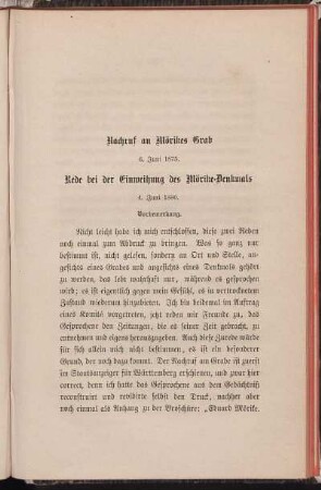 Nachruf an Mörikes Grab. 6. Juni 1875. Rede bei der Einweihung des Mörike-Denkmals. 4. Juni 1880.