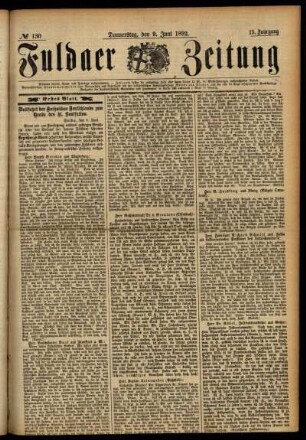 Erste Ausgabe vom Donnerstag, den 09. Juni 1892.
