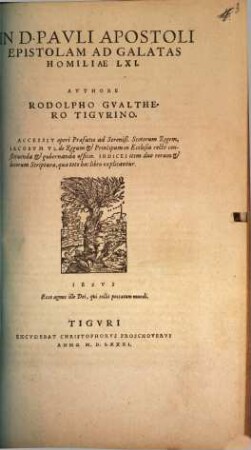 In D. Pavli Apostoli Epistolam Ad Galatas Homiliae LXI.