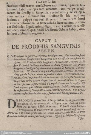 CAPUT I. DE PRODIGIIS SANGUINIS AEREIS.