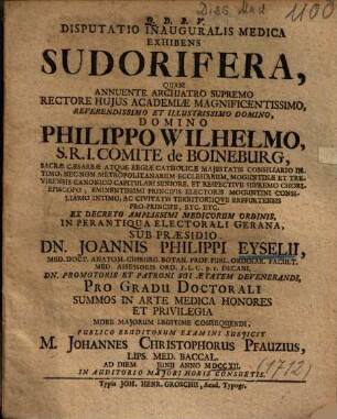 Disputatio Inauguralis Medica Exhibens Sudorifera