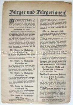 Propagandaflugblatt des Zentrum zur Wahl der Nationalversammlung