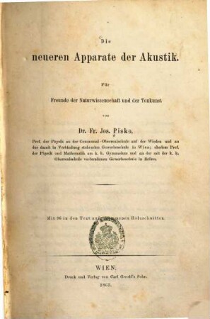 Die neueren Apparate der Akustik : für Freunde der Naturwissenschaft und der Tonkunst