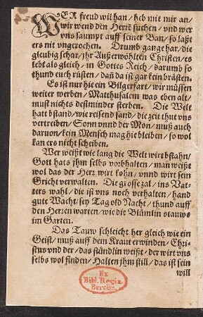WER freud wil han/ heb mit mir an/ || wir wend den Herre suchen/