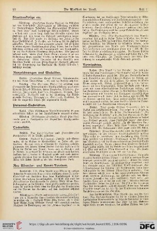 Staatsaufträge etc. / Auszeichnungen und Medaillen / Personal-Nachrichten / Todesfälle / Aus Künstler- und Kunst-Vereinen / Vermischtes / Literatur und Kunstblätter