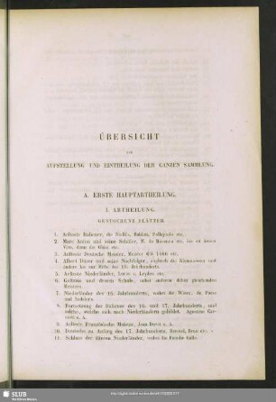 Übersicht der Aufstellung und Eintheilung der ganzen Sammlung