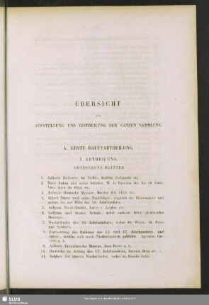 Übersicht der Aufstellung und Eintheilung der ganzen Sammlung