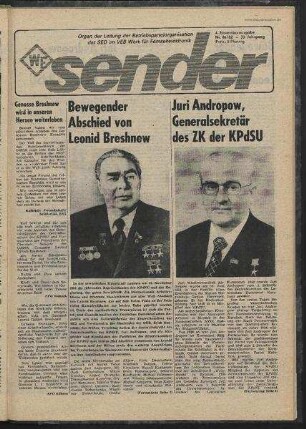 Betriebszeitung 'WF-Sender', Nr.46/1982 (4. Novemberausgabe 1982)