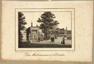 Das Moritz-Monument an der Festungsmauer der Bastion Mars in Dresden (im Hintergrund das Hofgärtnerhaus)