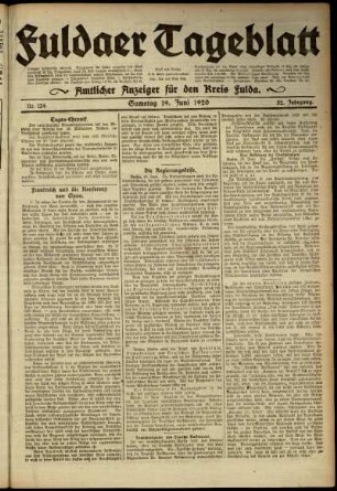 Erste Ausgabe vom Samstag, den 19. Juni 1920.