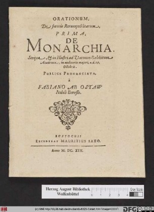 Orationum, De formis Rerumpublicarum, Prima, De Monarchia.
