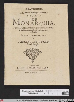 Orationum, De formis Rerumpublicarum, Prima, De Monarchia.