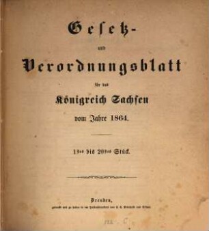 Gesetz- und Verordnungsblatt für das Königreich Sachsen. 1864